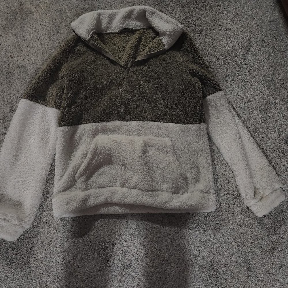 Fuzzy 3/4 zip up teddy hoodie